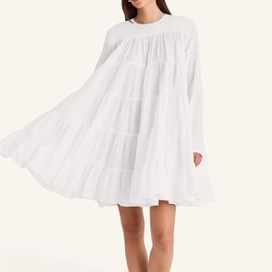 White Long-Sleeve Tiered Swing Dress - Women
